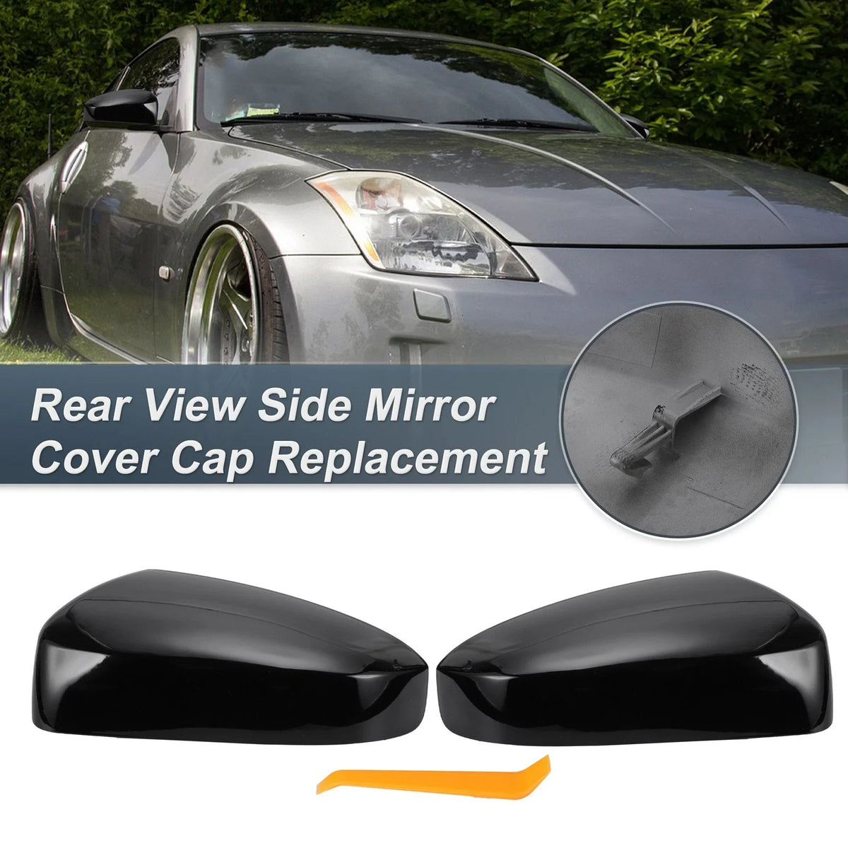 Set of 2 Rearview Mirror Cover Caps Gloss Black for Nissan Sentra (2007–2012)