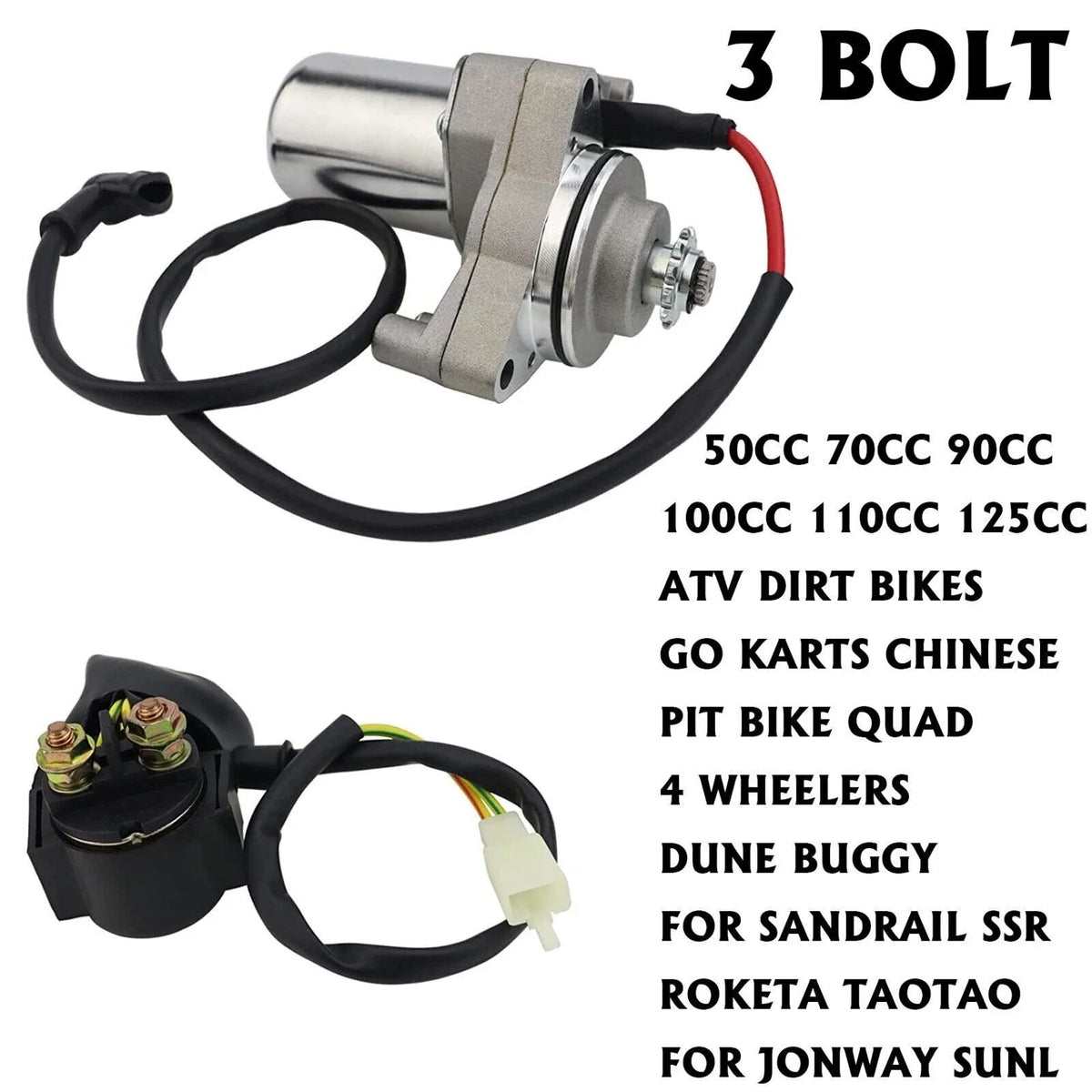 3 Bolt Starter & Relay for Roketa Taotao 50cc 70cc 90cc 100cc 110cc 125cc