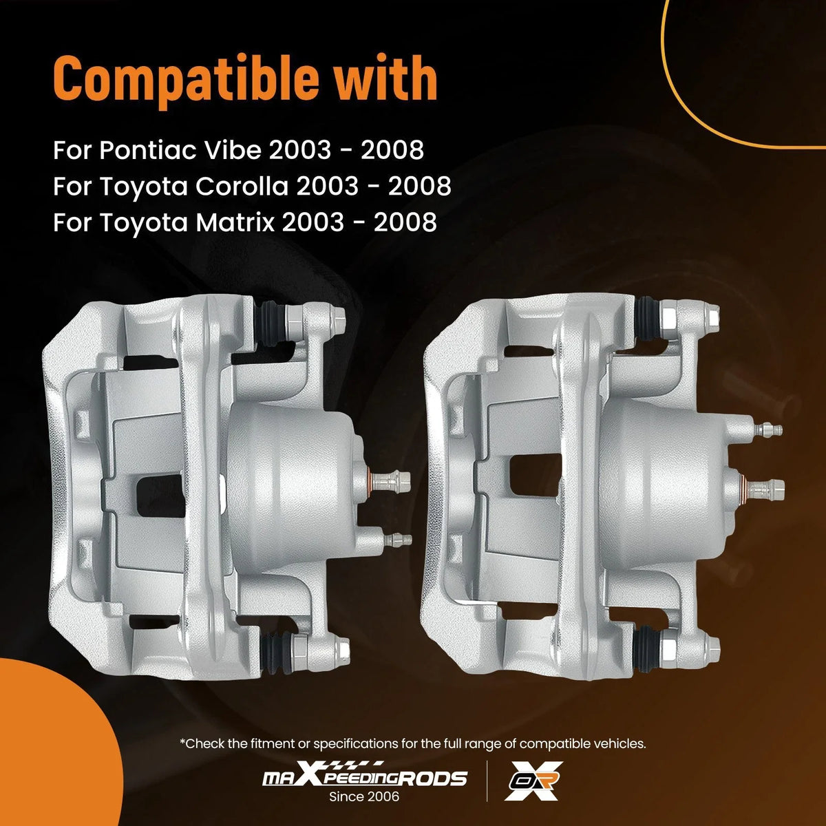Set of 2 Front Brake Calipers for Toyota Corolla Pontiac Vibe (2003–2008)
