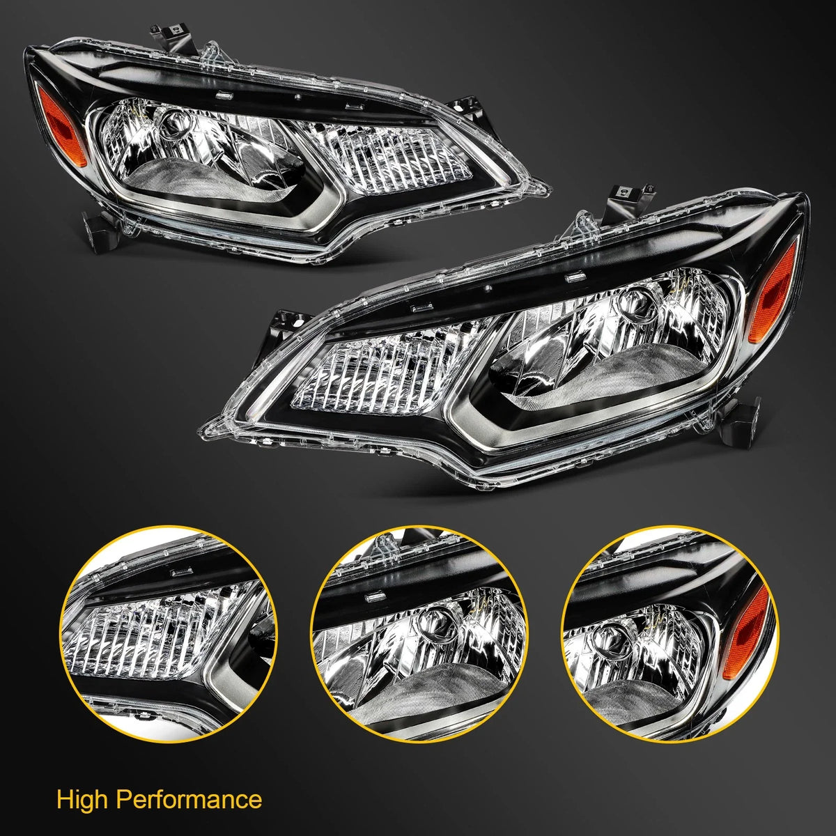 2X Halogen Headlights for Honda Fit (2015–2017) Black Amber