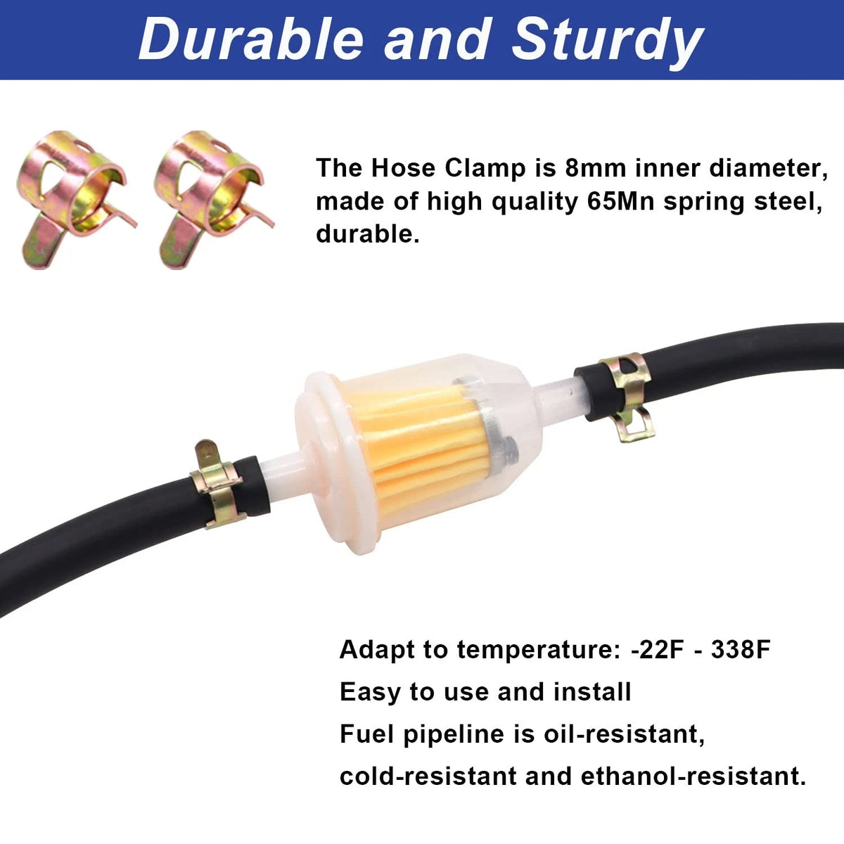 1/4 Inch ID Fuel Line Hose 10 Feet with 20 Clamps for Universal Use