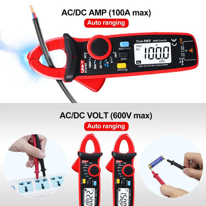 Mini Clamp Meter UT210e with Alligator Clips for Universal Use