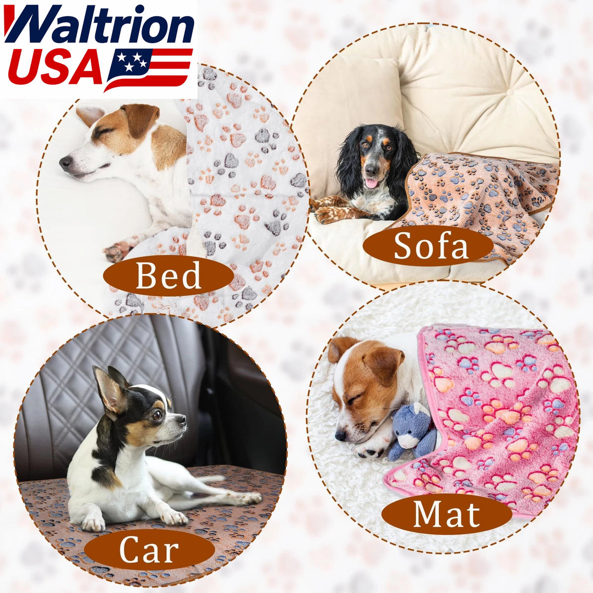 3 Pack Fleece Pet Blanket for Small Dogs and Cats - Paw Print Design