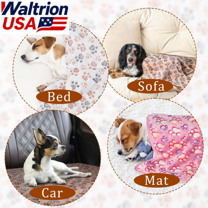 3 Pack Fleece Pet Blanket for Small Dogs and Cats - Paw Print Design