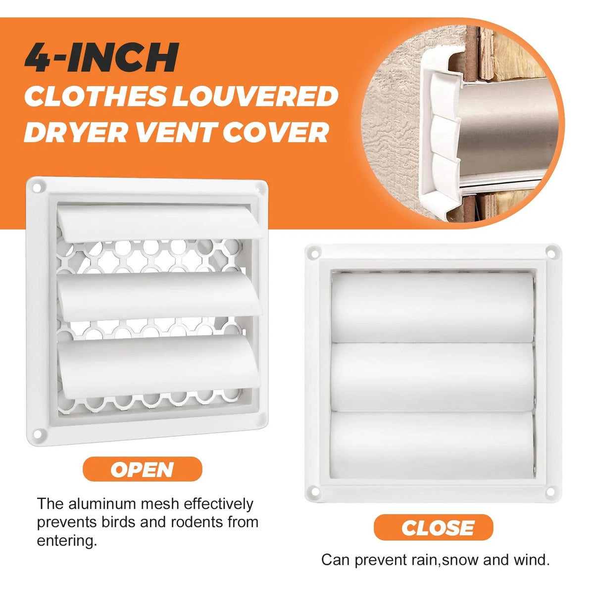 4" Louvered Dryer Vent Cover for Outdoor Exhaust Cap (4 Inch)