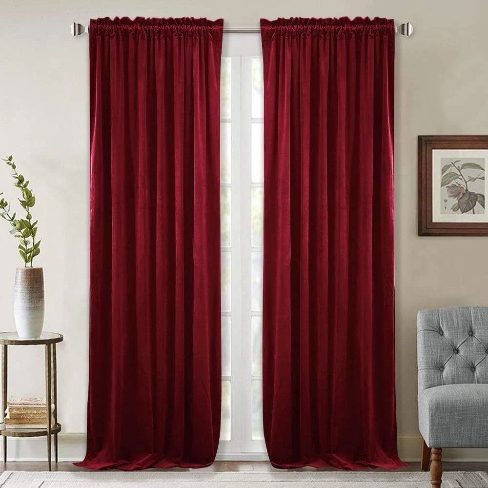 Set of 4 Thermal Insulated Red Velvet Curtains for Home Decor