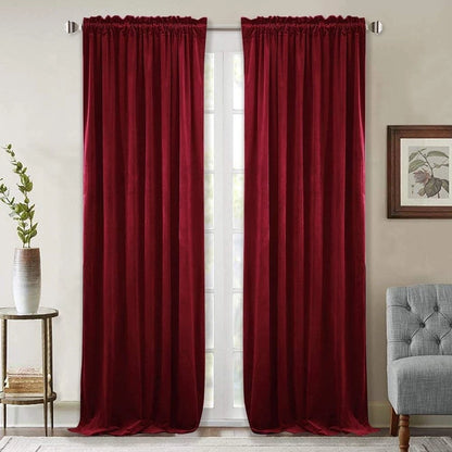Set of 4 Thermal Insulated Red Velvet Curtains for Home Decor