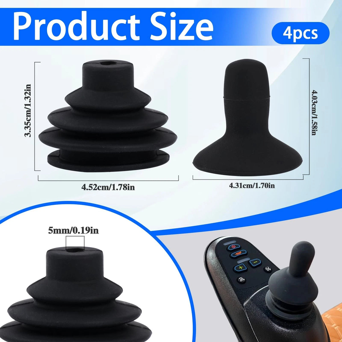 Set of 4 Wheelchair Joystick Knob Caps Black Silicone