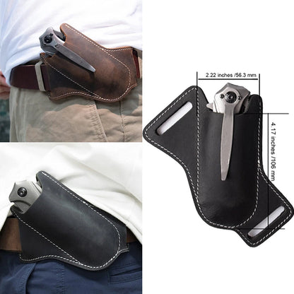Black Saddle Belt Sheath for Folding Pocket Knife Slots