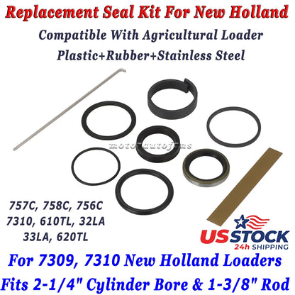 Cylinder Kit for New Holland 7309 7310 Loaders (2-1/4" Bore x 1-3/8" Rod)