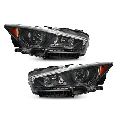 Set of 2 JDM Black LED Headlights for Infiniti Q50 (2014–2022) w/o AFS