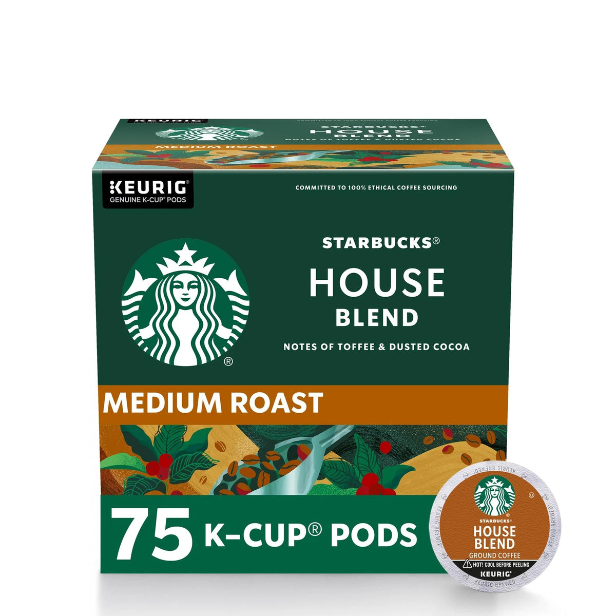 75 Count K Cup Coffee Pods Medium Roast House Blend for Keurig