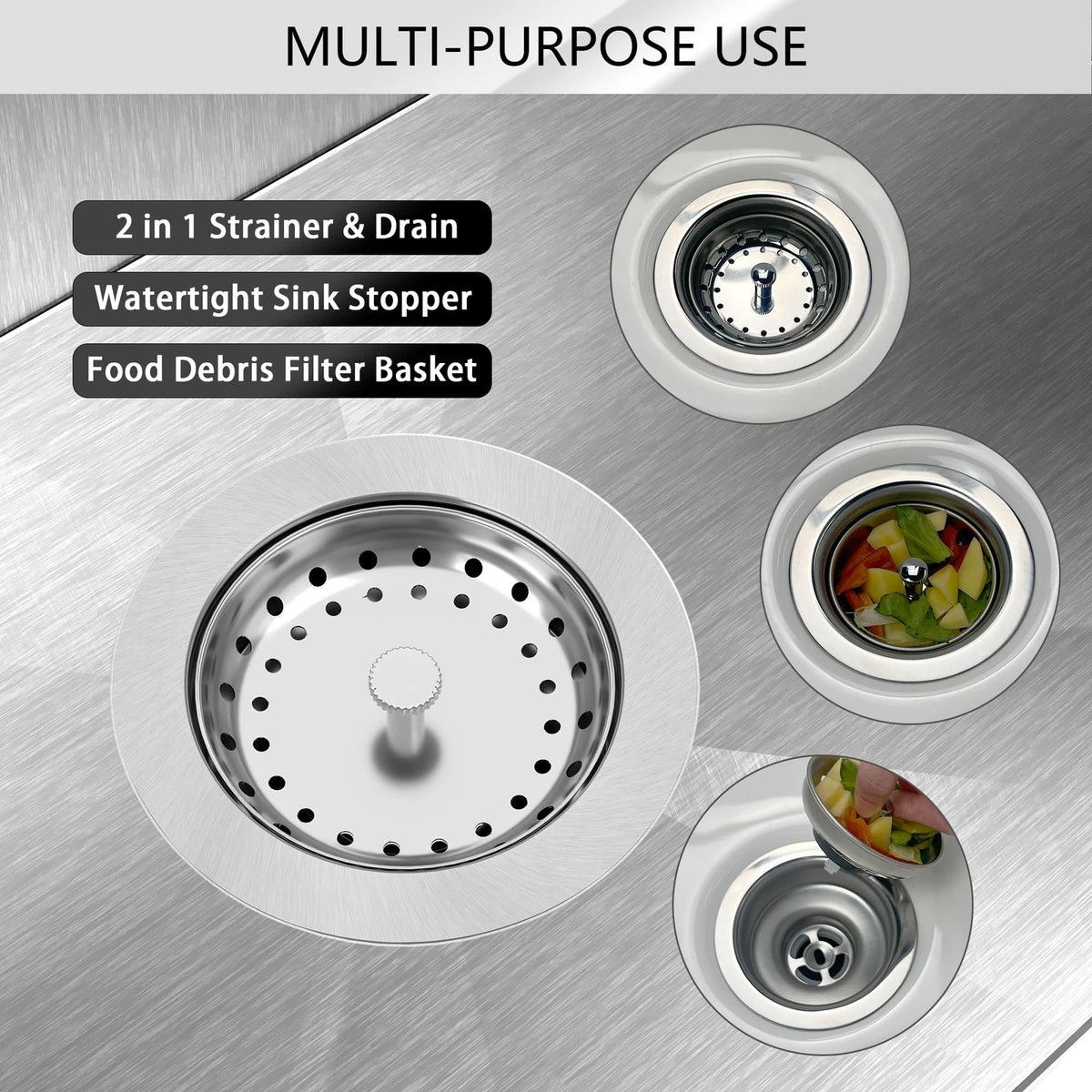 3-1/2 Inch Brushed Stainless Steel Sink Drain for Kitchen