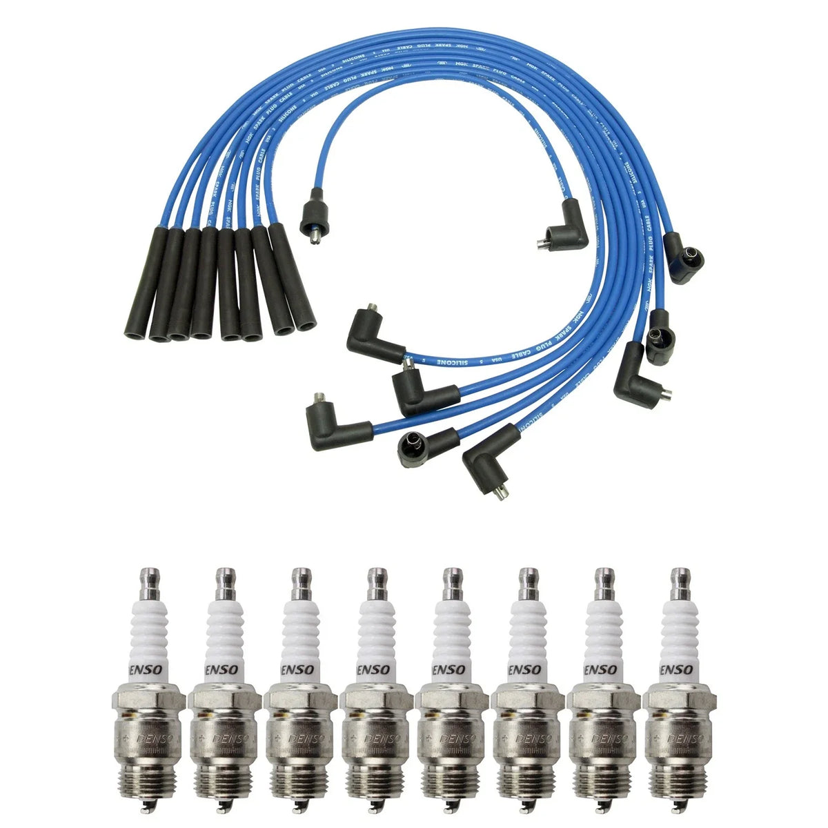NGK Wire Set & Denso 8 Spark Plugs Kit for Cougar Custom LTD Mustang V8 (1994–2002)