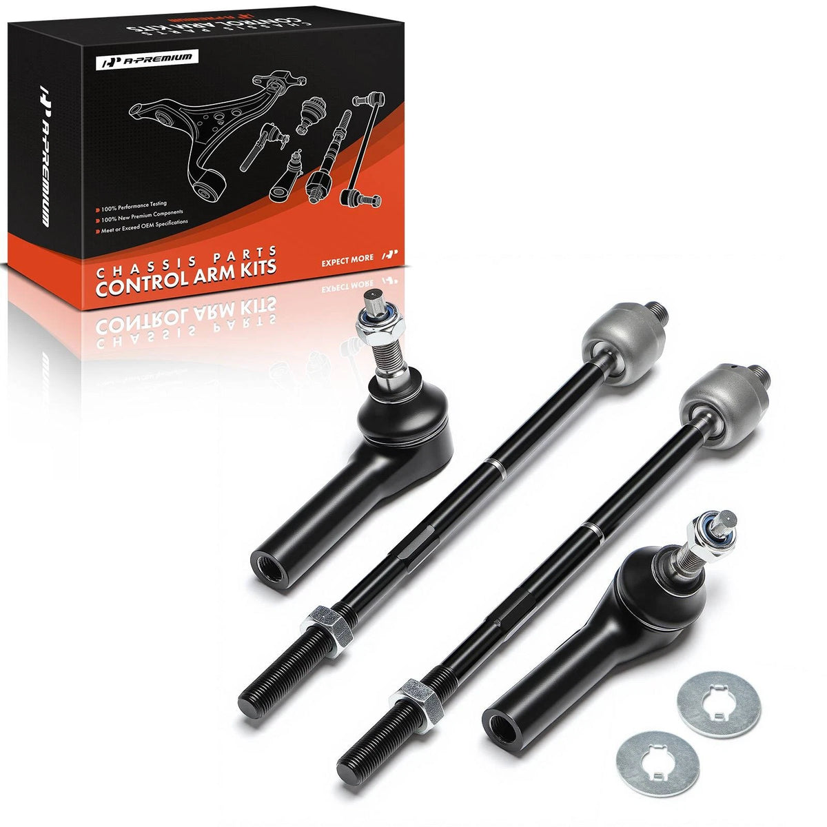 Set of 4 Front Inner & Outer Steering Tie Rod Ends for Ford Mustang (2005–2010) - 4R3Z3280A, 4R3Z3280AA, 9R3Z3280A, 9R3Z3280B