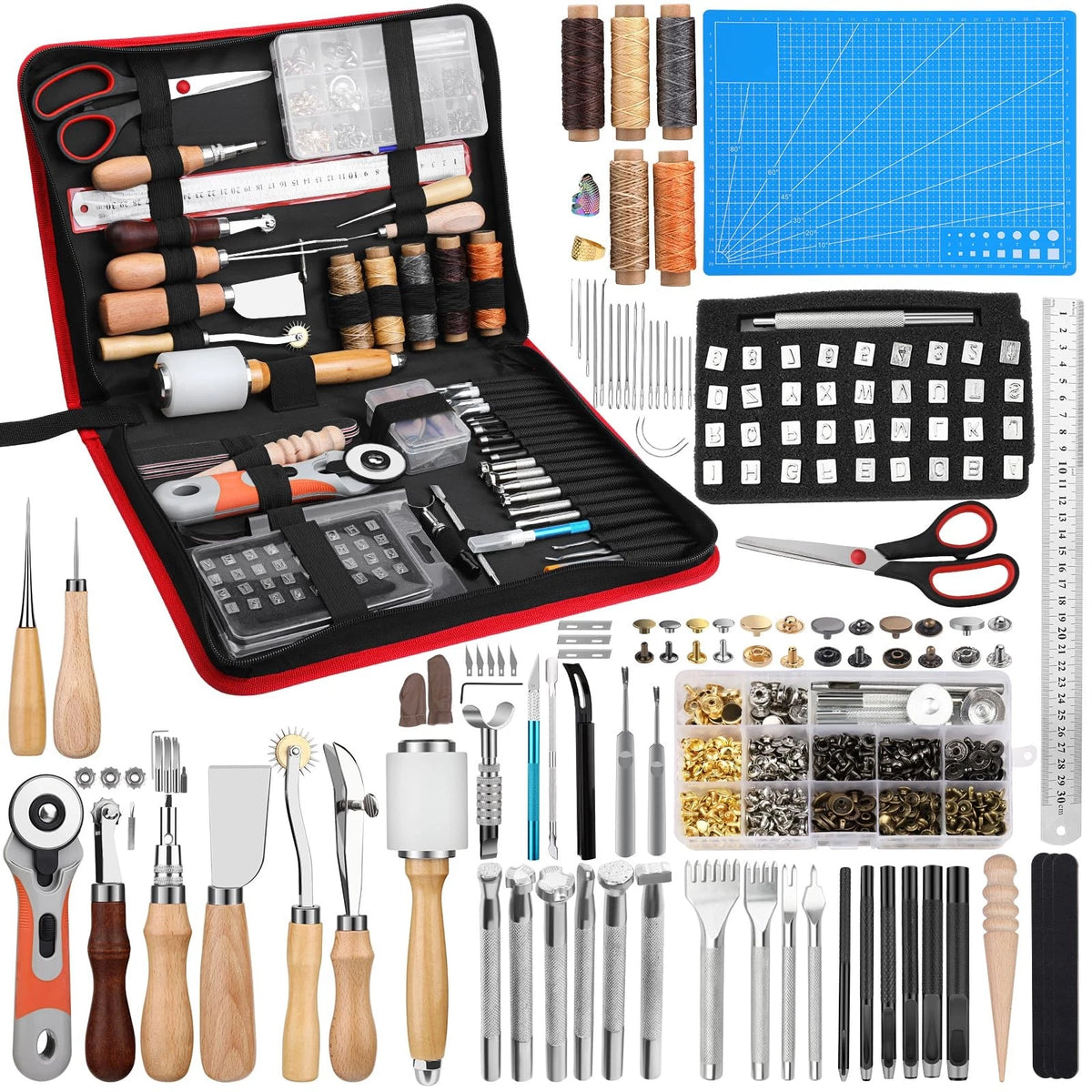 Leather Craft Tools Kit with Snaps, Size 2, Black for Automotive Use