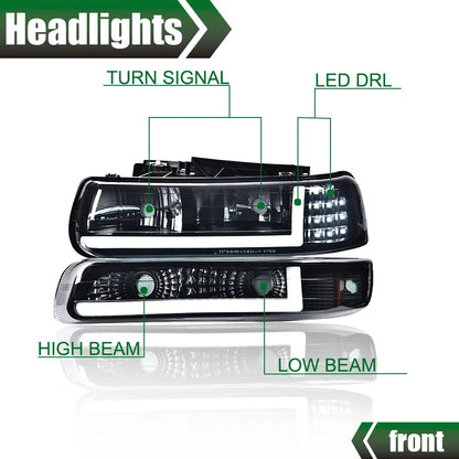 LED DRL Bar Headlights & Bumper Lamps for Chevy Silverado/Tahoe (1999–2006)