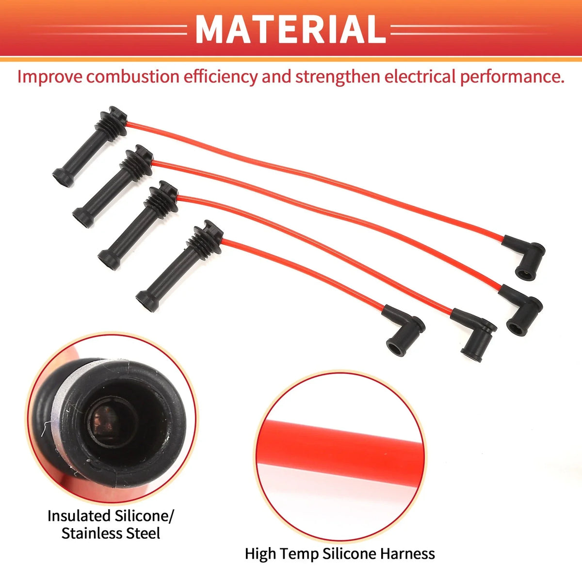 Set of 4 Spark Plug Wire Ignition Coil Cables for Ford Focus (1998–2004)