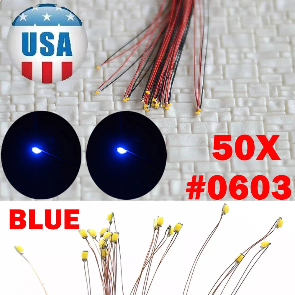 50PC Pre Wired Blue #0603 SMD LEDs Lighting Kits for Automotive