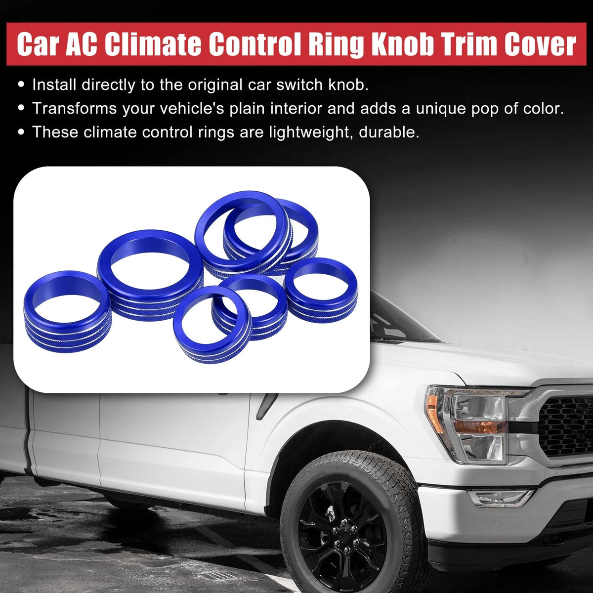 7pcs Blue AC Climate Control Ring Knob Trim for Ford F-150 (2021–2022)
