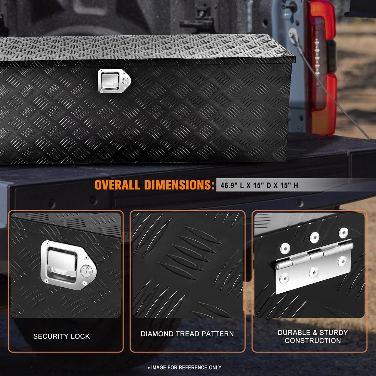 Diamond Tread Aluminum Hydraulic Lift Tool Box for Trucks (47"x15"x15")