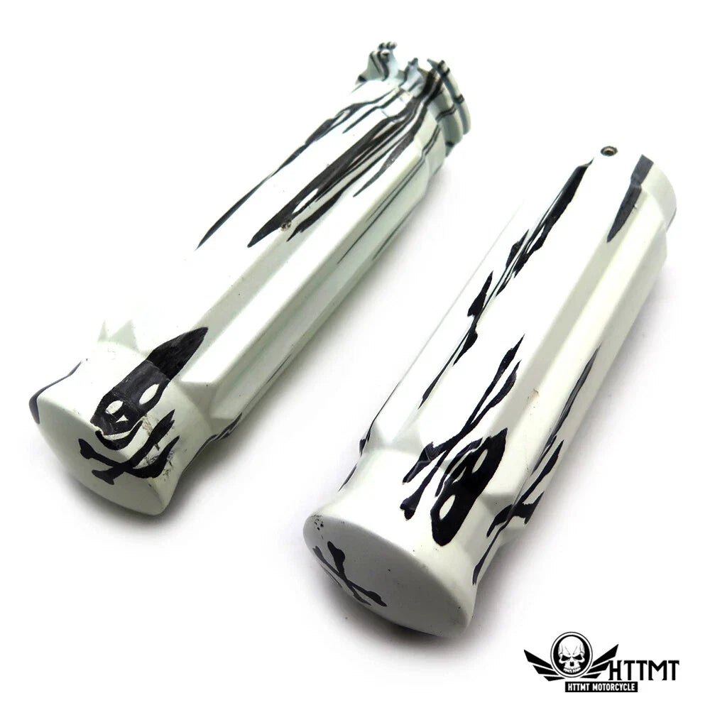 1" White Skull Pirate Handlebar Grips for Harley Honda