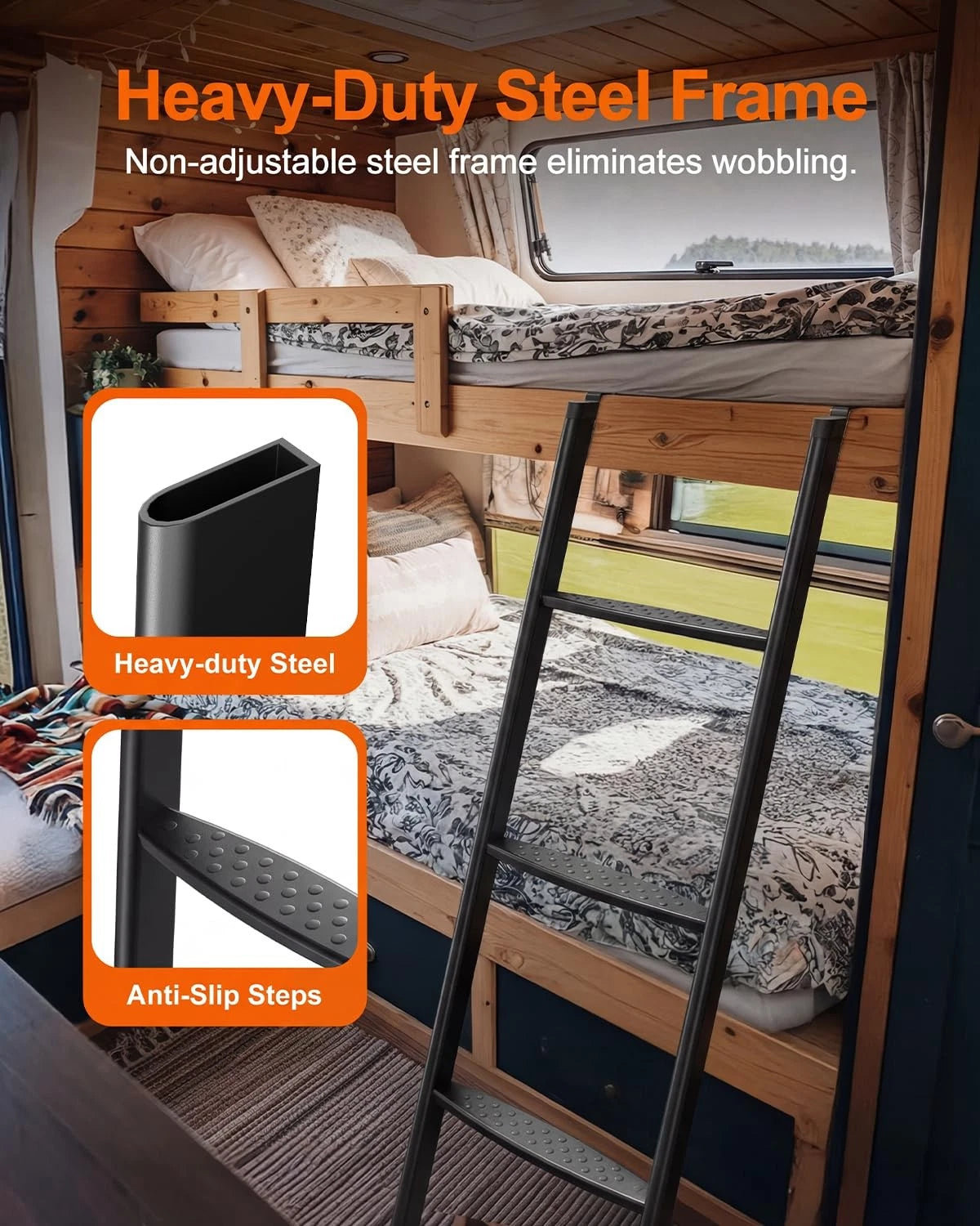 55 Inch Anti-Slip Bunk Bed Ladder for RV (Heavy Duty 330 lbs)
