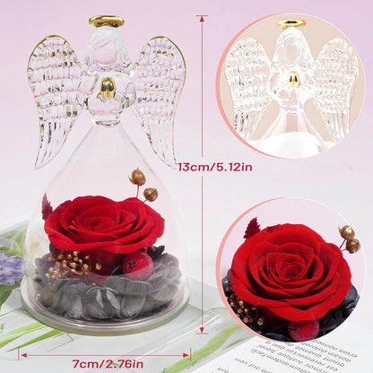 Miofula Preserved Flowers Rose Gifts for Mom, Angel Figurines Forever Red
