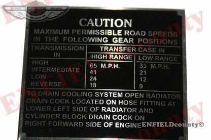 Stainless Steel Transmission Chassis Speed Data Plate Kit for