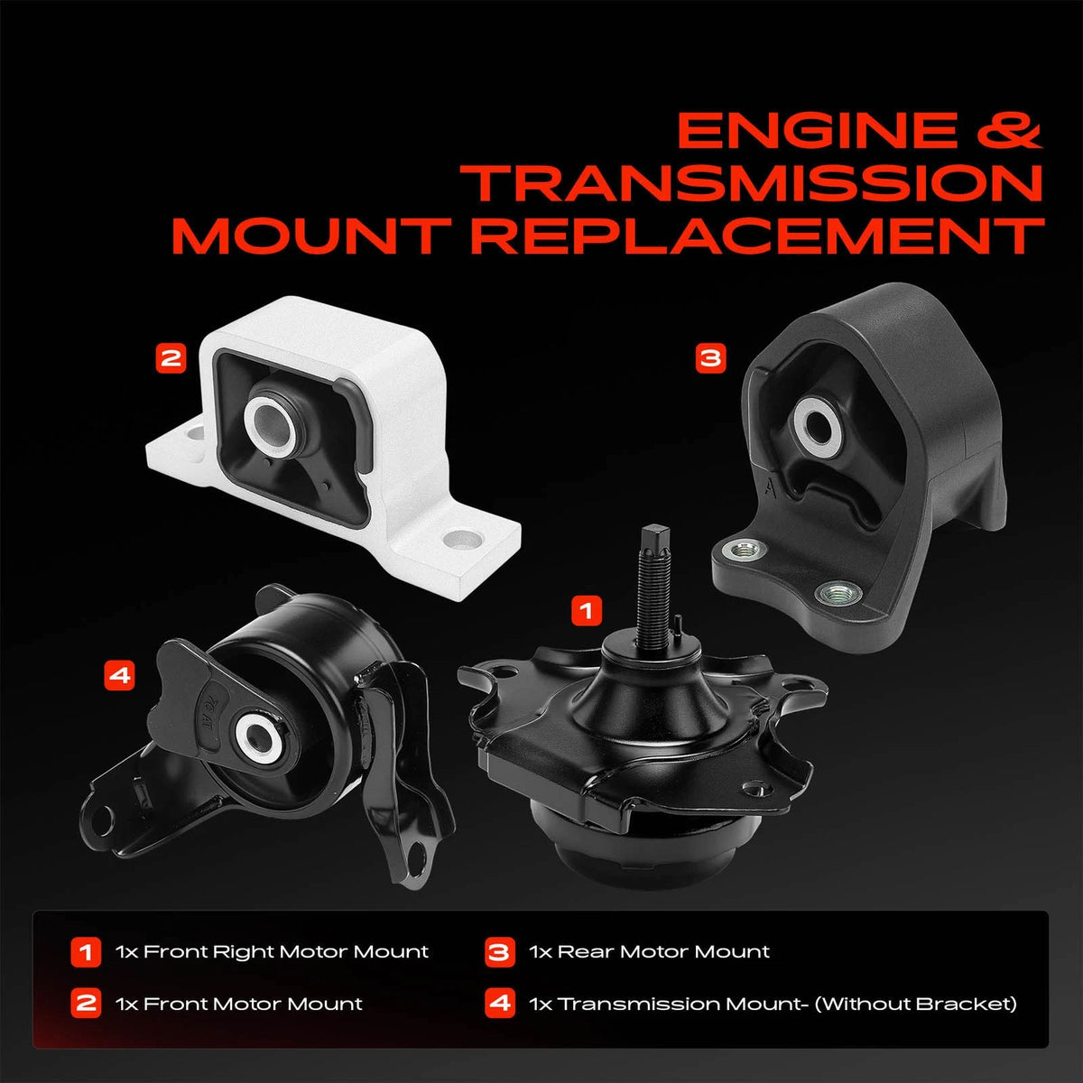 Set of 4 Engine Motor & Transmission Mounts for Honda Element (2003–2006) - 50810S7D003, 50810S9A013, 50840S6M981, 50840S7C980