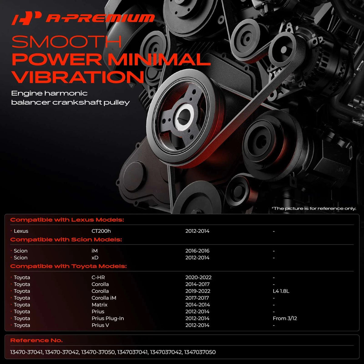 Engine Harmonic Balancer for Toyota Corolla (2014–2017, 2019–2022) 1347037041, 1347037042, 1347037050, 594-705