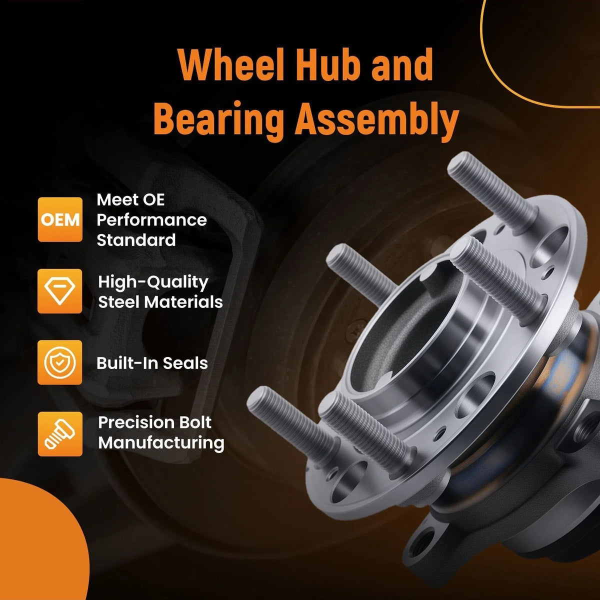 Set of 2 Front Wheel Hub Bearings for Hyundai Genesis/Equus (2009–2016) BR930725 513278