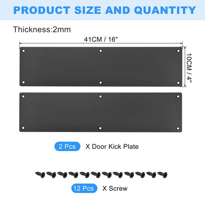 Set of 2 Door Kick Plates for Universal Use (4 x 16 Inches, Black Aluminum)