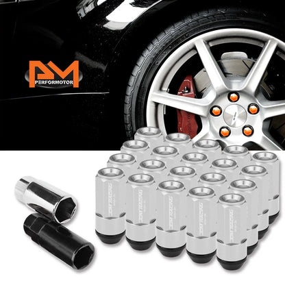Set of 20 JDM M12X1.25 Silver Aluminum Wheel Lug Nuts with Cap & Adapter