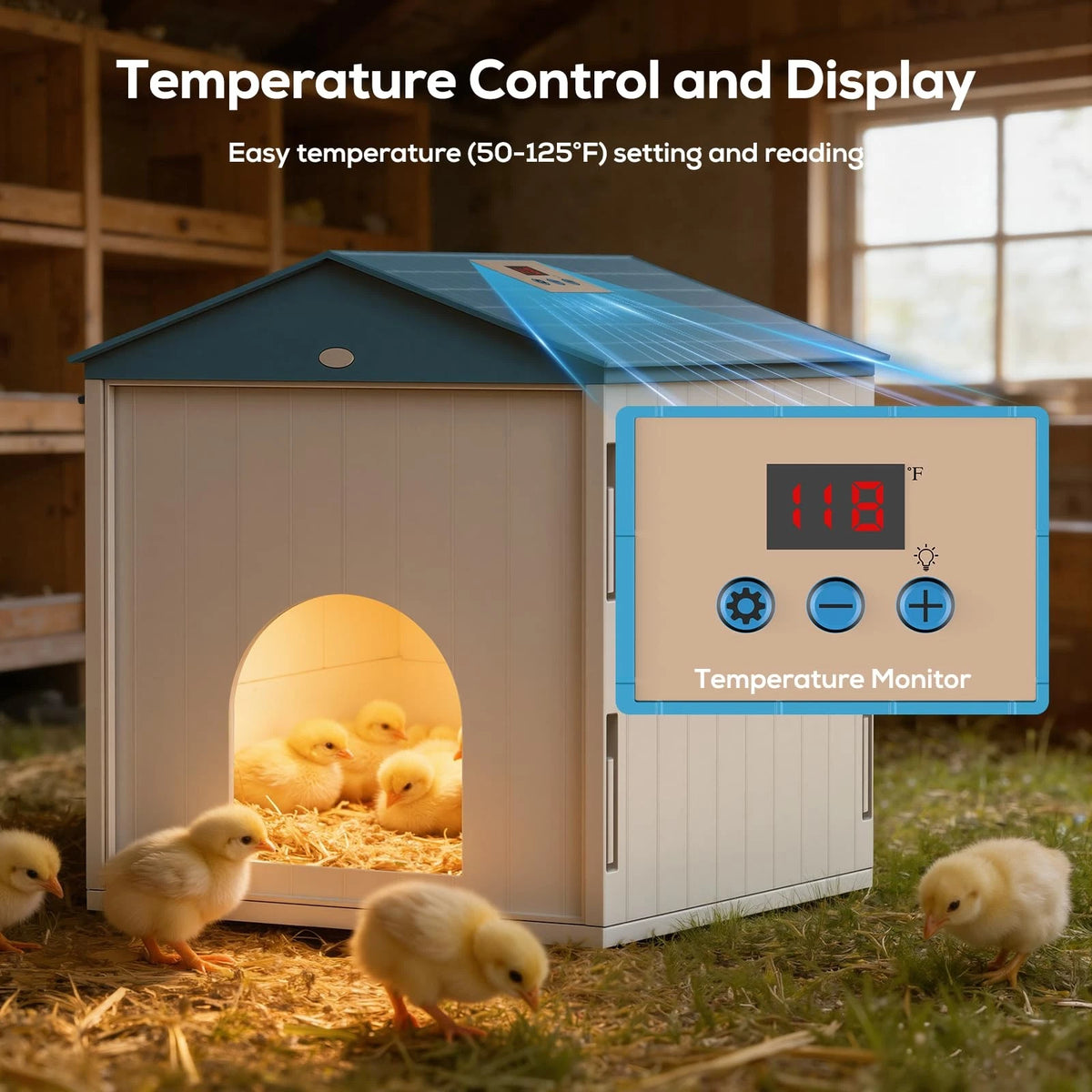 Chick Brooder Plate for Chicks - Temperature Control & Display, Blue