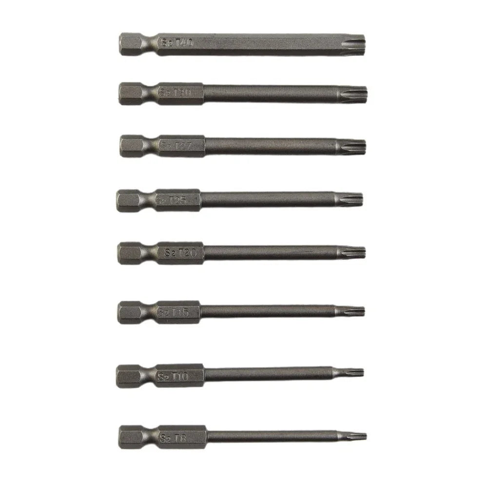 8-Piece Screwdriver Bit Set 60HRC Hardness 75mm Long Alloy Steel Hex Shank