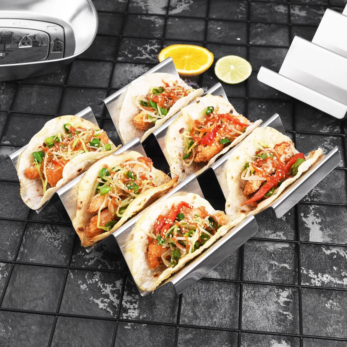 Set of 4 Taco Holders for Universal Use (Stainless Steel)