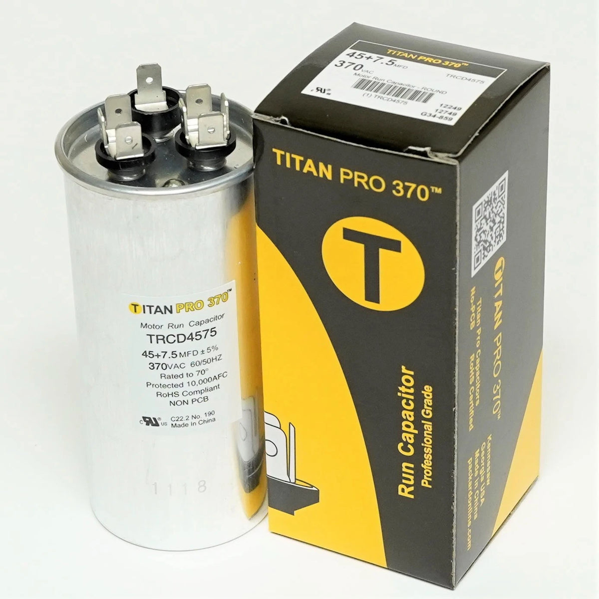 HVAC Round Dual Motor Run Capacitor for TitanPro TRCD4075 (40/7.5 MFD, 370V)