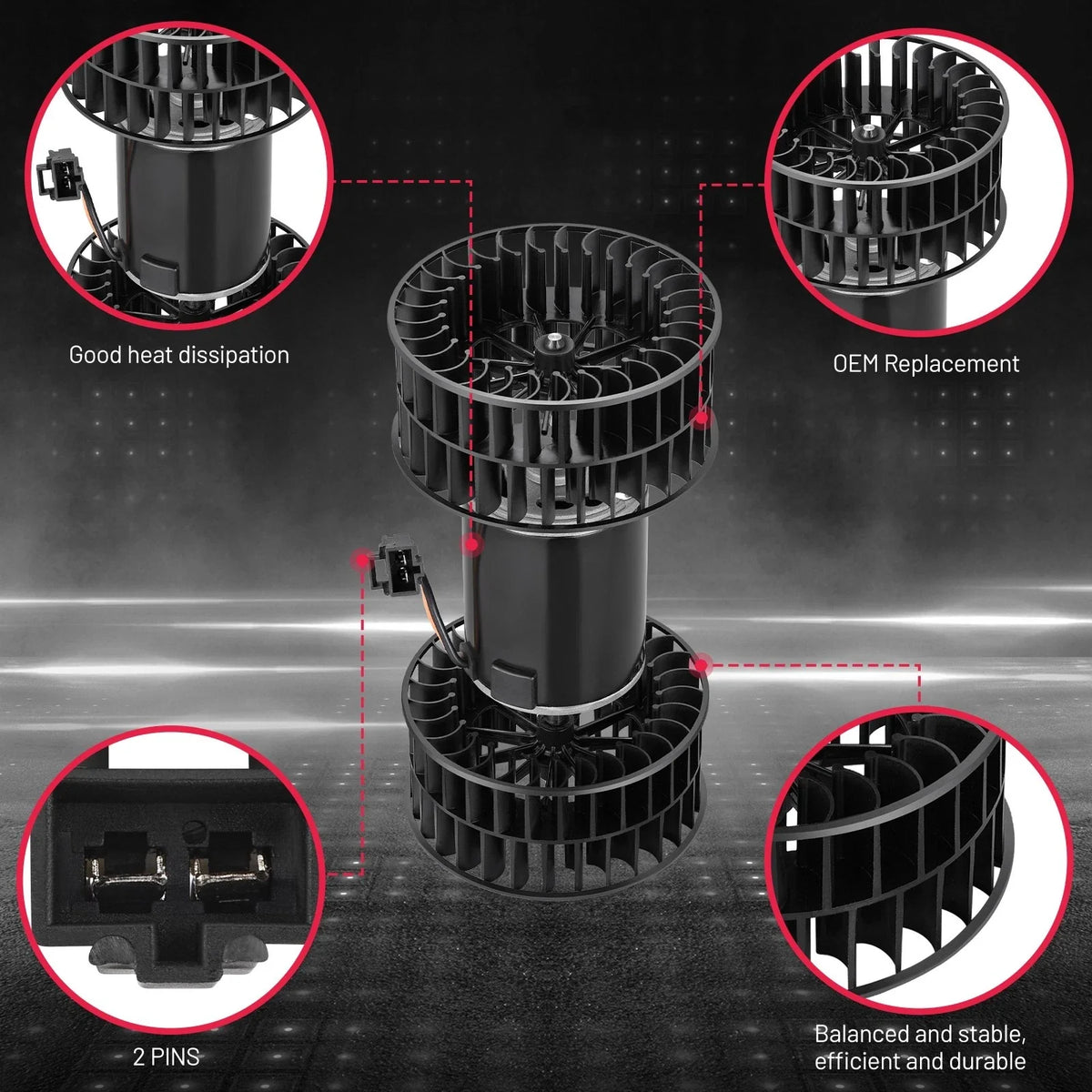 AC Heater Blower Motor w/ Fan Cage for Volvo VHD (2004–2005), VNL VT (2006–2009)