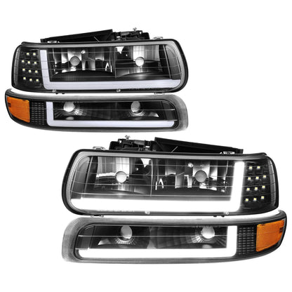 LED DRL Bumper Headlights for Chevy Silverado (1999–2002) Black Housing Amber Corner