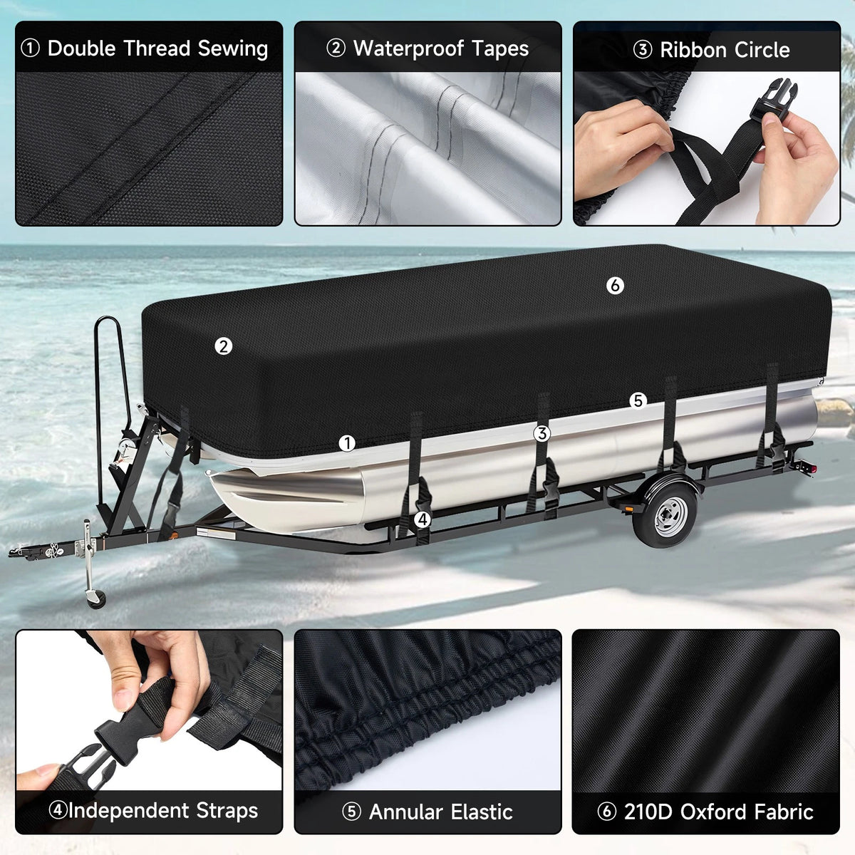 Pontoon Boat Cover for 17-20FT (2017–2020) A300-8-1720 Waterproof Trailerable