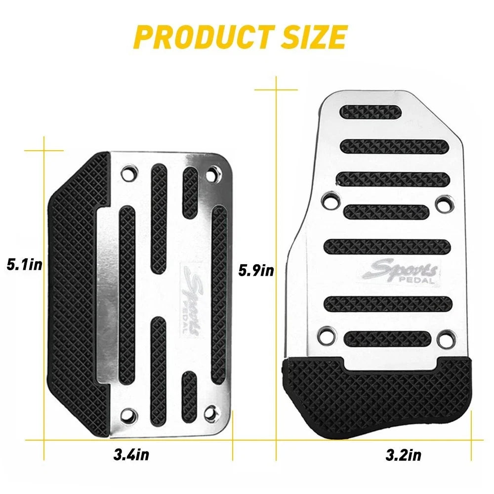 Universal Non-Slip Brake and Accelerator Pedal Covers for Cars (Silver)