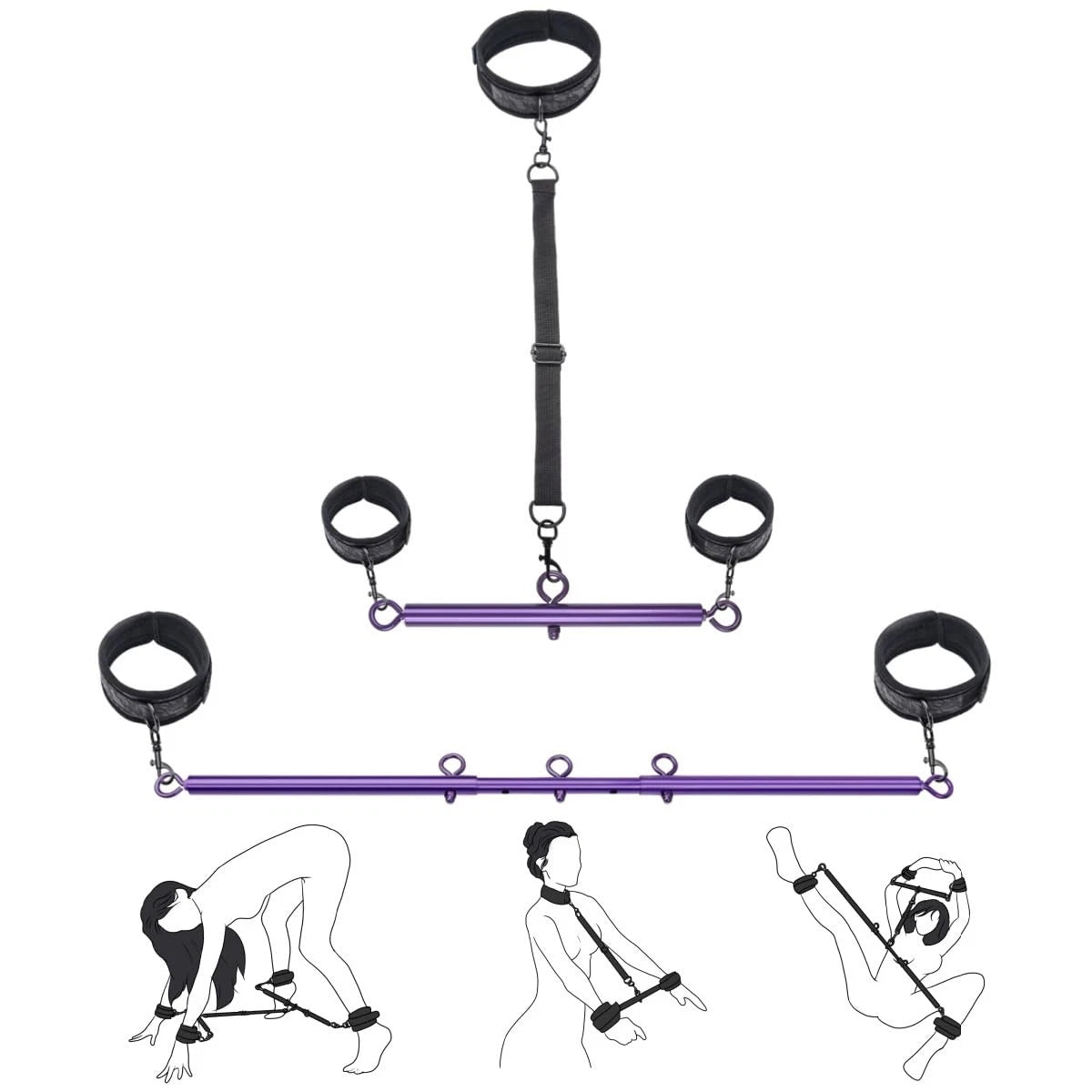 Spreader Bar Restraint Kit for BDSM Bondage - Purple