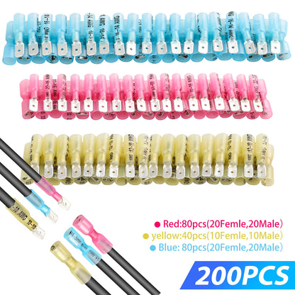 Set of 200 Electrical Heat Shrink Male & Female Spade Wire Connectors