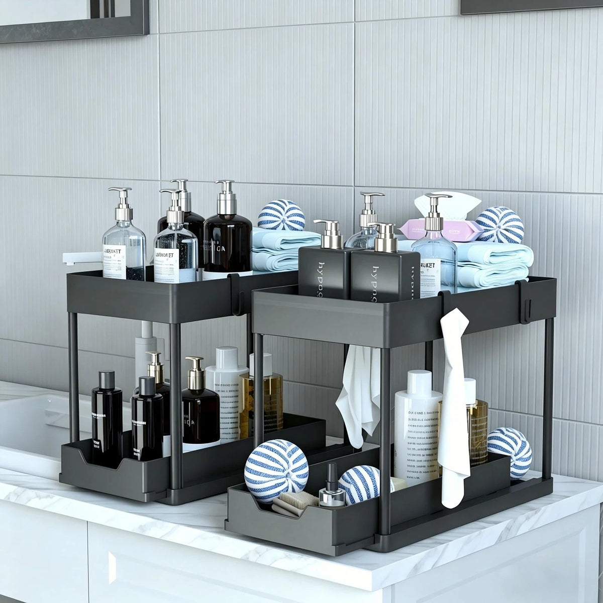 Under Sink Organizer for Bathroom Cabinet (2 Pack) - 2 Tier Black