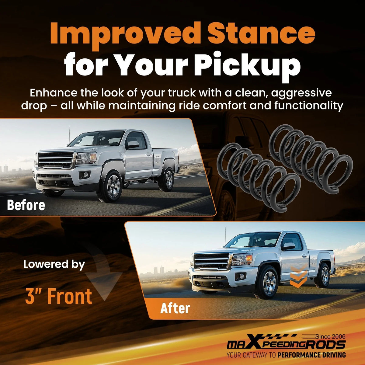 3" Front Drop Coil Springs Lowering Kit for Chevy GMC C1500 2WD (1988–1998)