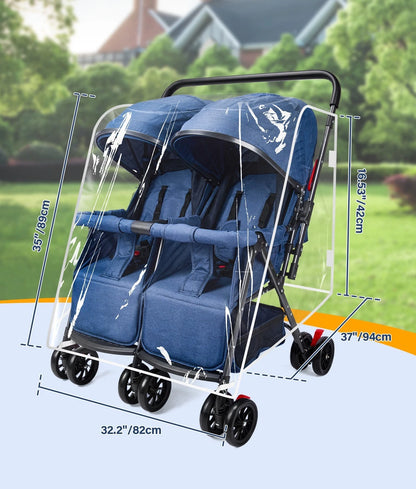Double Stroller Rain Cover for Side by Side Stroller (Rain/Wind/Snow/Dust)