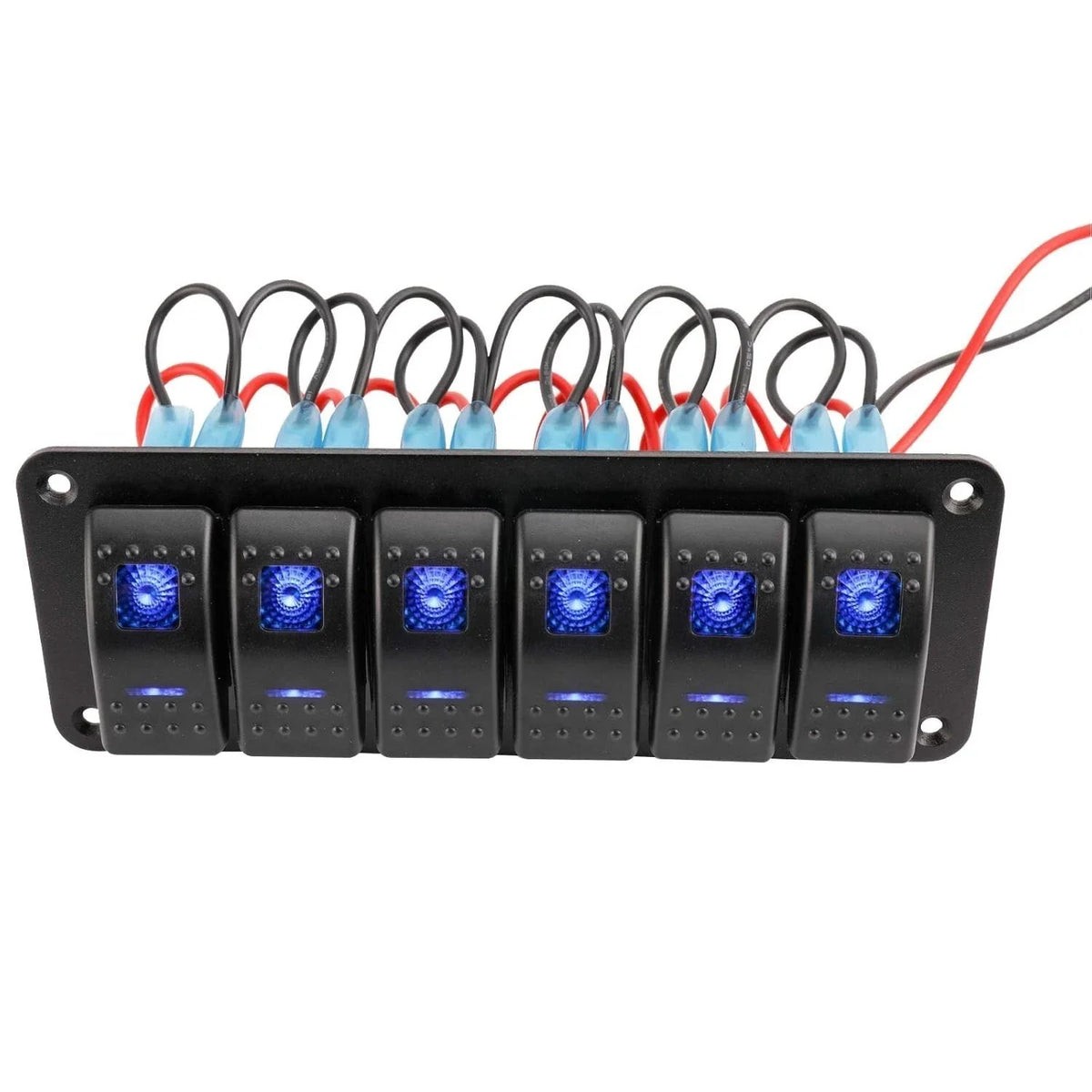 6 Gang Rocker Switch Panel for RV Car Boat Marine (12V/24V) - Blue LED