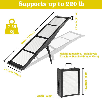 Dog Car Ramps for Universal Use (8 Heights, 220lbs, Non-Slip)