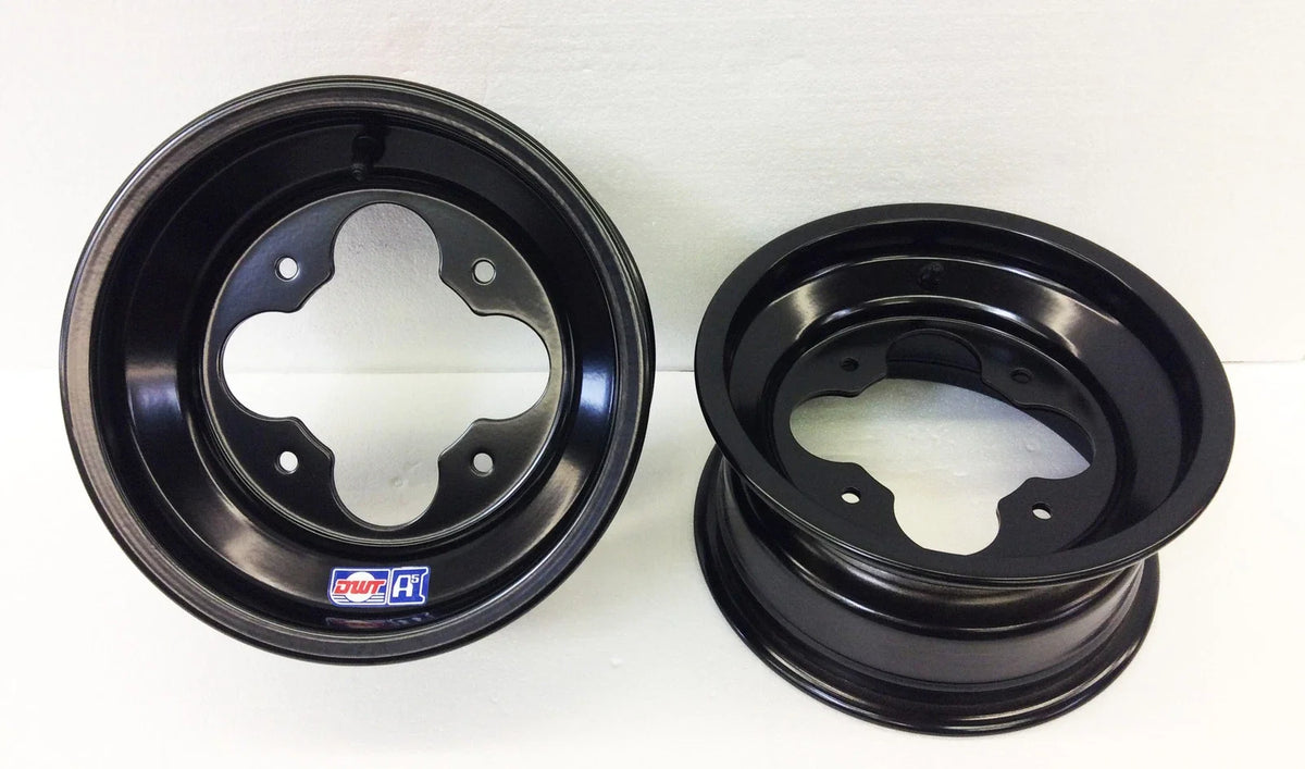 DWT Black A5 Rolled Lip Front Rims 10" 10x5 4/144 for LTR450 LTZ400 KFX450R (2002–2008)